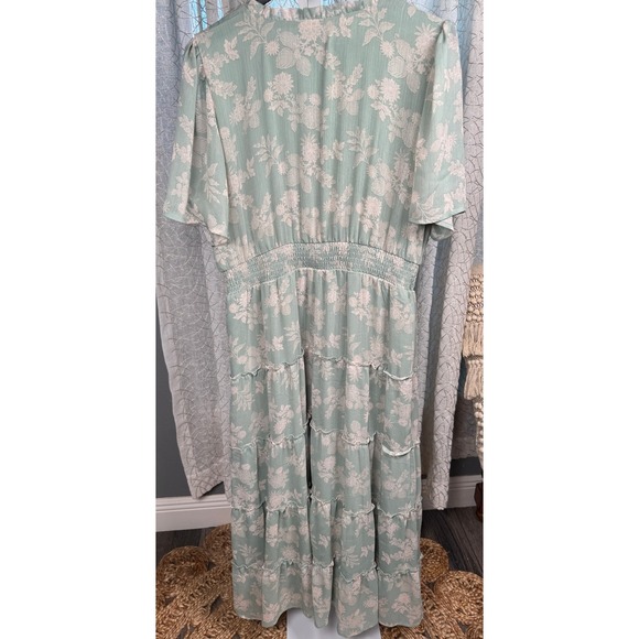 Berkley Jensen Floral Tiered Maxi Dress Sage Green Women's Size Large‎ - Picture 4 of 9